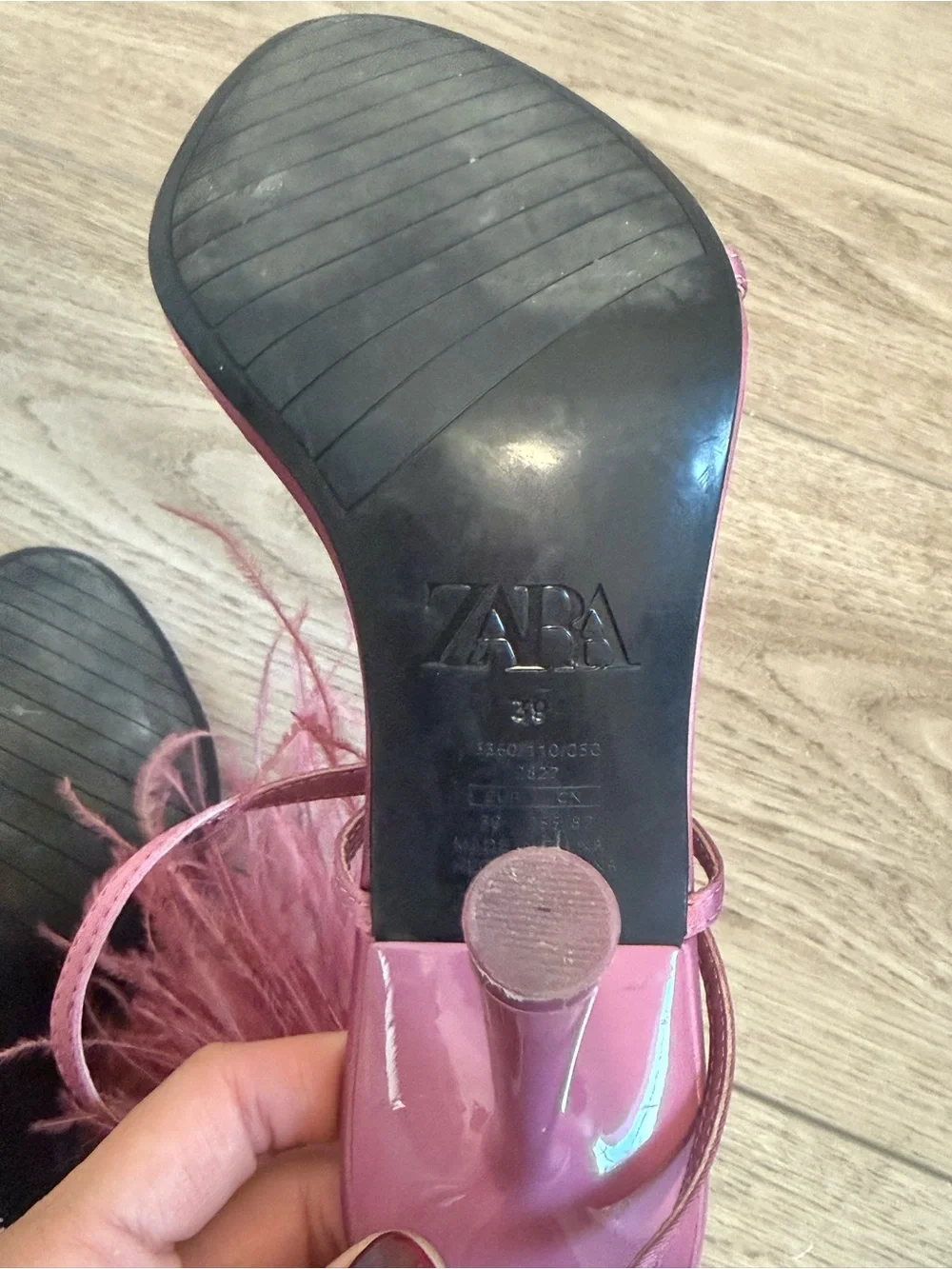 Zara Fuchsia Feathered Strap High Heel Sandals - Picture 6 of 6